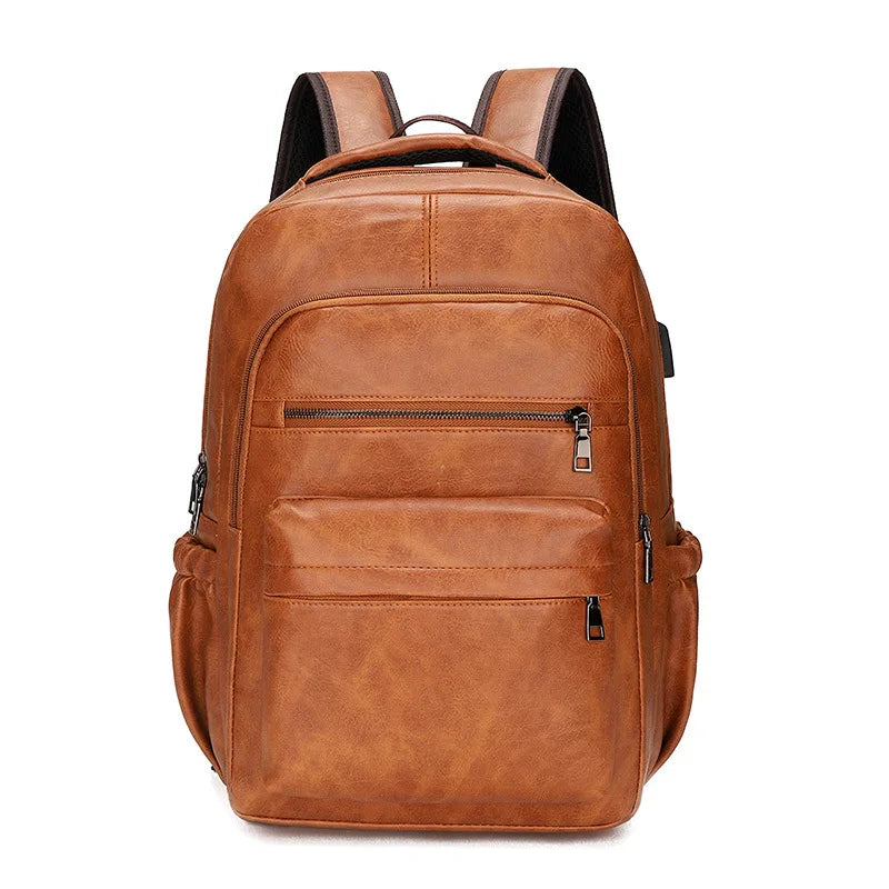 Leren Rugzak Heren met USB-oplaadpoort – Laptop & Schooltas