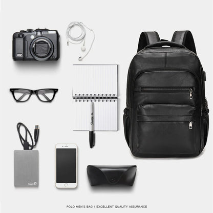 Leren Rugzak Heren met USB-oplaadpoort – Laptop & Schooltas