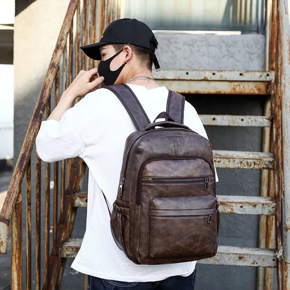 Leren Rugzak Heren met USB-oplaadpoort – Laptop & Schooltas