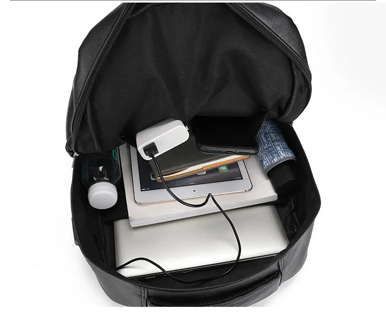Leren Rugzak Heren met USB-oplaadpoort – Laptop & Schooltas