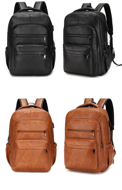 Leren Rugzak Heren met USB-oplaadpoort – Laptop & Schooltas