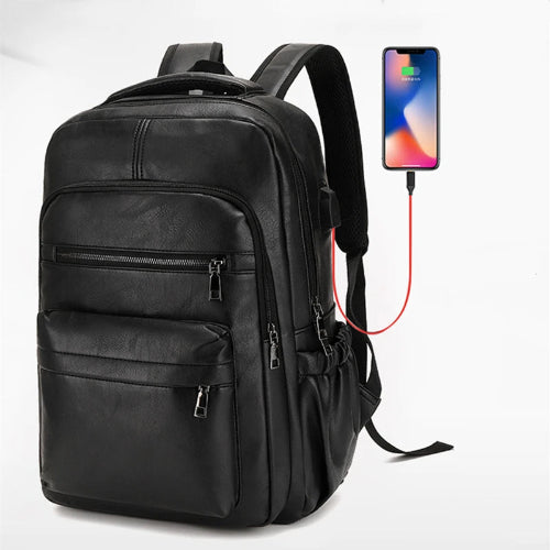 Leren Rugzak Heren met USB-oplaadpoort – Laptop & Schooltas