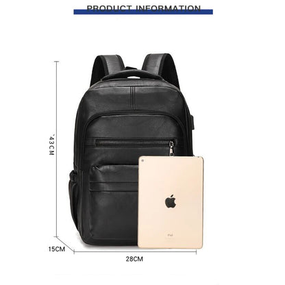 Leren Rugzak Heren met USB-oplaadpoort – Laptop & Schooltas