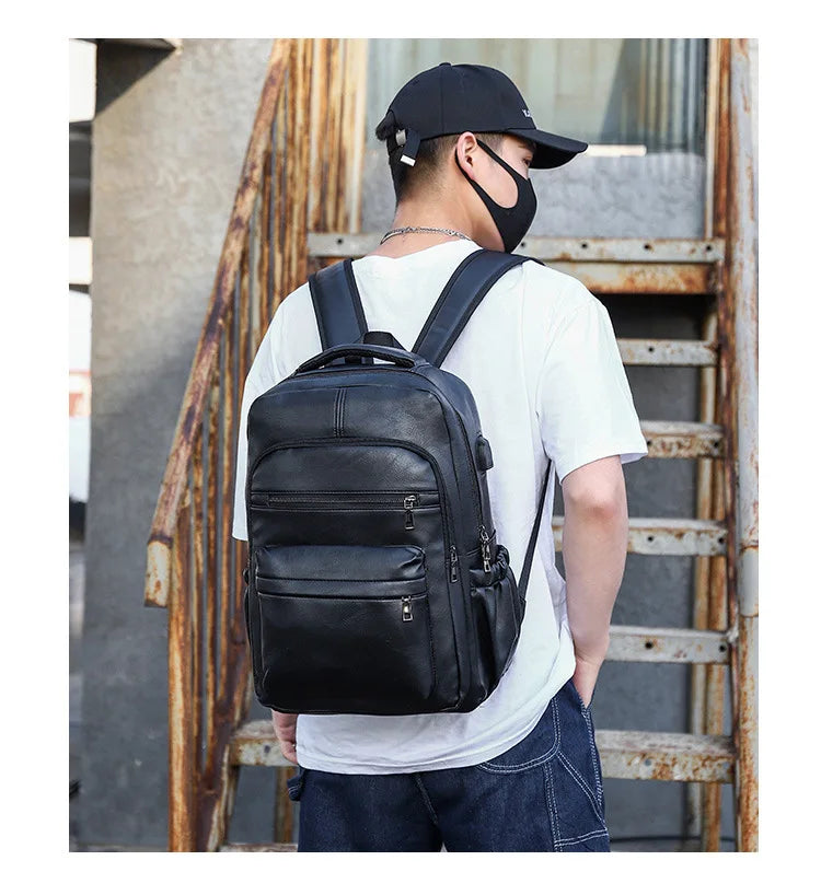 Leren Rugzak Heren met USB-oplaadpoort – Laptop & Schooltas