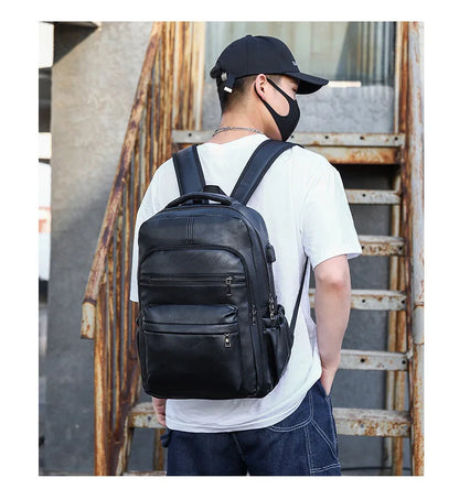 Leren Rugzak Heren met USB-oplaadpoort – Laptop & Schooltas