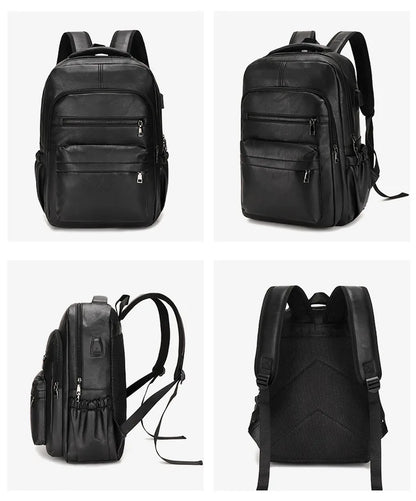 Leren Rugzak Heren met USB-oplaadpoort – Laptop & Schooltas