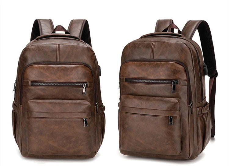 Leren Rugzak Heren met USB-oplaadpoort – Laptop & Schooltas