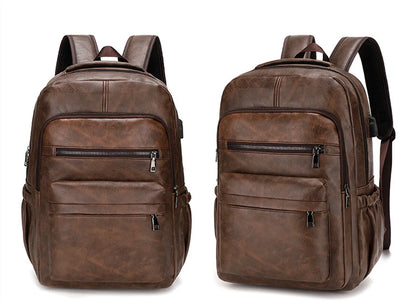 Leren Rugzak Heren met USB-oplaadpoort – Laptop & Schooltas